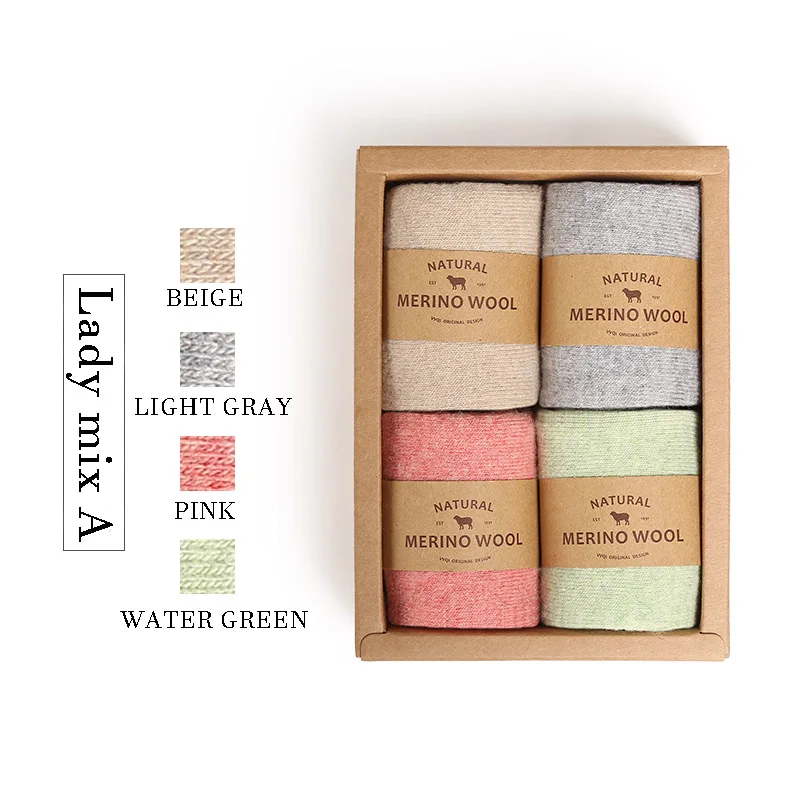 lady mix A gift boxs VVQI, kawaii, женские зимние носки, шерстяные, сохраняющие тепло, плотные мужские носки, из белой мериносовой шерсти, носки в стиле хип-хоп, японские зимние носки для мужчин, подарок - Цвет: lady mix A gift boxs