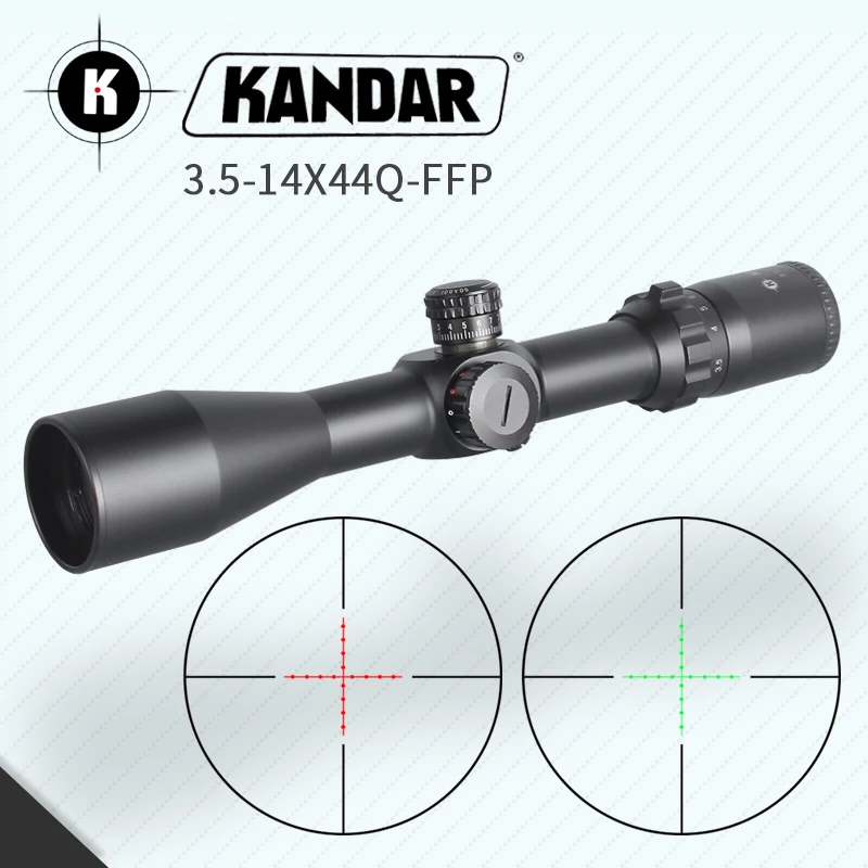 KANDAR 3,5-14X44 Q FFP тактический прицел красный зеленый с подсветкой Прицел снайперской винтовки оптический прицел охотничьи прицелы винтовка air Red dot