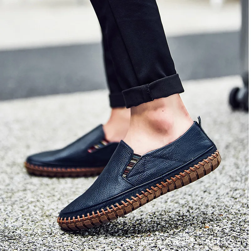 TRAANO Men Genuine Leather Shoes Slip On Black Real Loafers Mens Moccasins Italian Designer CC-077 | Обувь