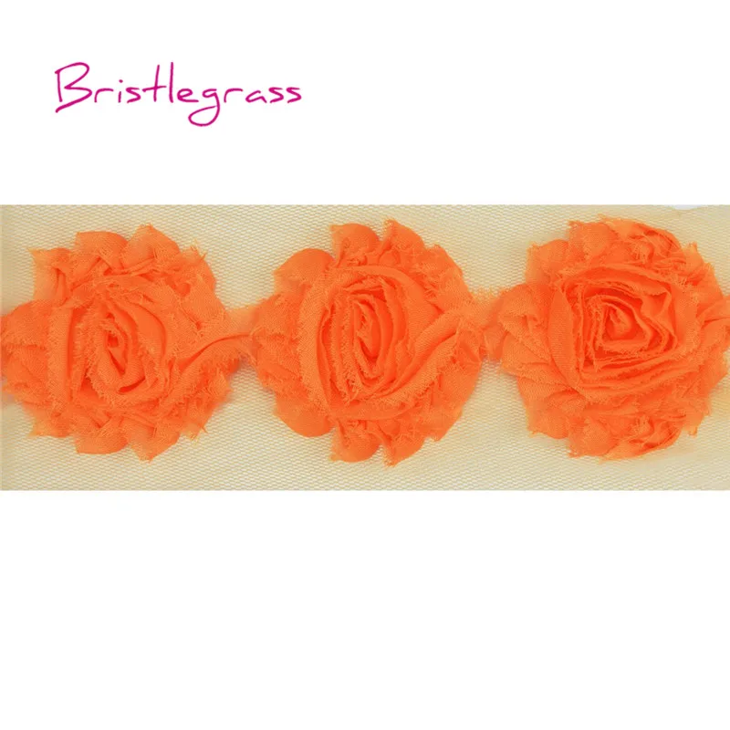 BRISTLEGRASS 1 Ярд 2," 6 см изношенный шифон потертая роза цветок розетка Сетка кружевная отделка повязка для волос галстук для детей свадебное платье для невесты - Цвет: Light Tangerine