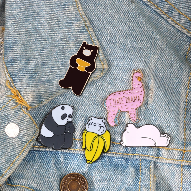 1 PC Animal Brooches Pin Badges Panda Ice Bear Banana sheep Eating melon cute Lapel denim Hat metal enamel Pins Icons jewelry
