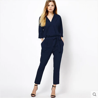 Женский шифоновый комбинезон с v-образным вырезом летний комбидресс длинным