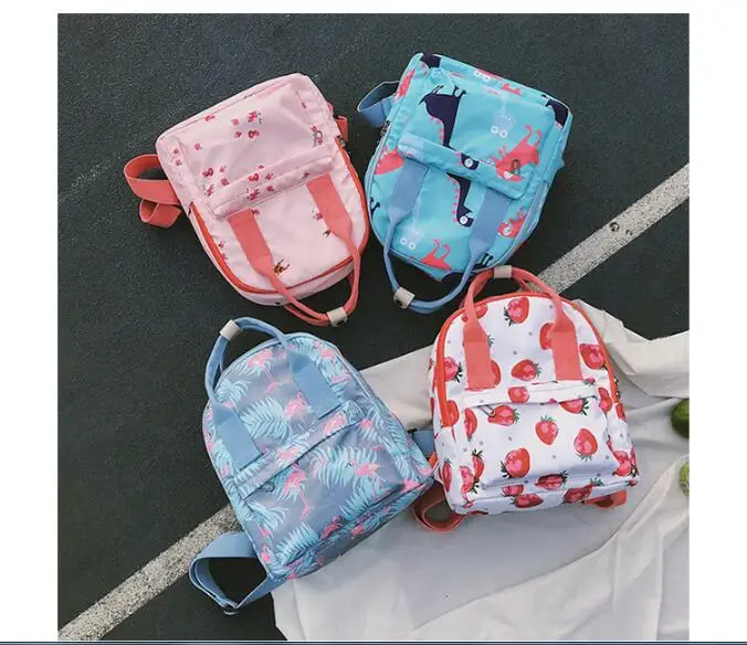 New Women Lovely Small Backpacks Waterproof Strawberry Flamingo Printing Backpack