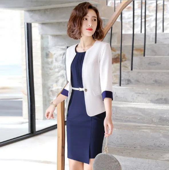 Женский комплект из 2 предметов пиджак с коротким рукавом и платье для работы