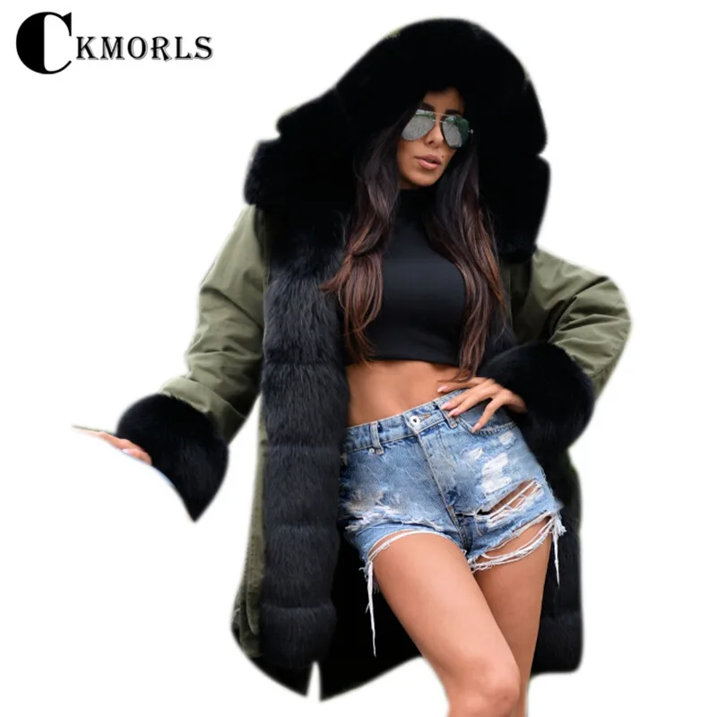 CKMORLS новые парки из натурального Лисьего меха для женщин куртки с воротником из лисьего меха 80 см длинное пальто размера плюс Толстая однотонная куртка меховая парка