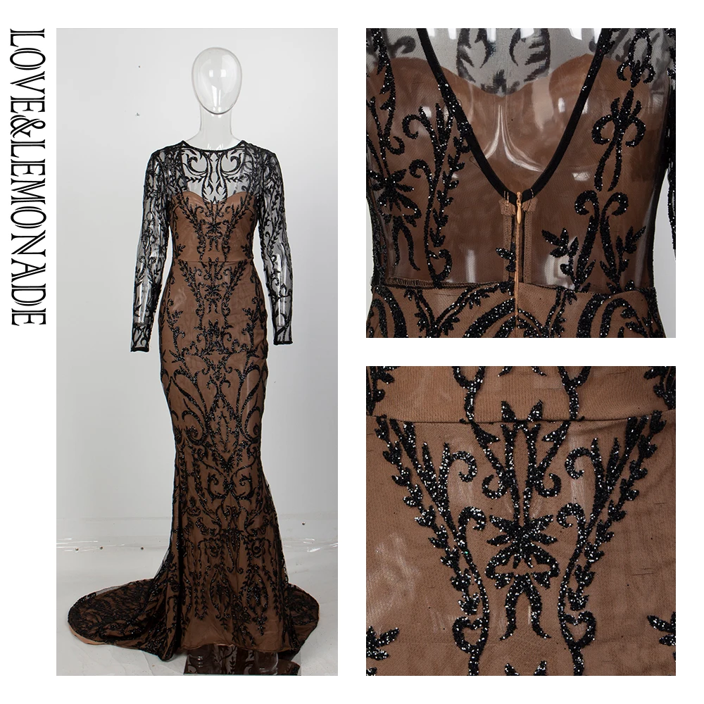 Женское платье с открытой спиной LOVE & LEMONADE длинное черное облегающее