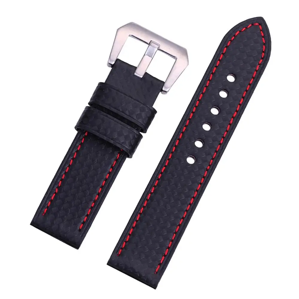EACHE Carbon Fiber Watch Strap Replacement Band 22MM 24MM Black with White and Red stitching | Наручные часы