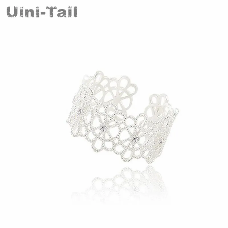 Uini-Tail Горячее предложение Новинка 925 Стерлинговое Серебро широкое кружевное кольцо романтическая леди кольцо на палец корейский полый узор сексуальный тренд ювелирные изделия GN715