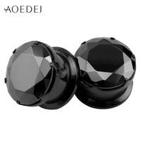 4 16mm black crystal plugs and tunnels ear plugs stone expander piercing ear gauges ear stretchers stainless steel screw fit 8mm