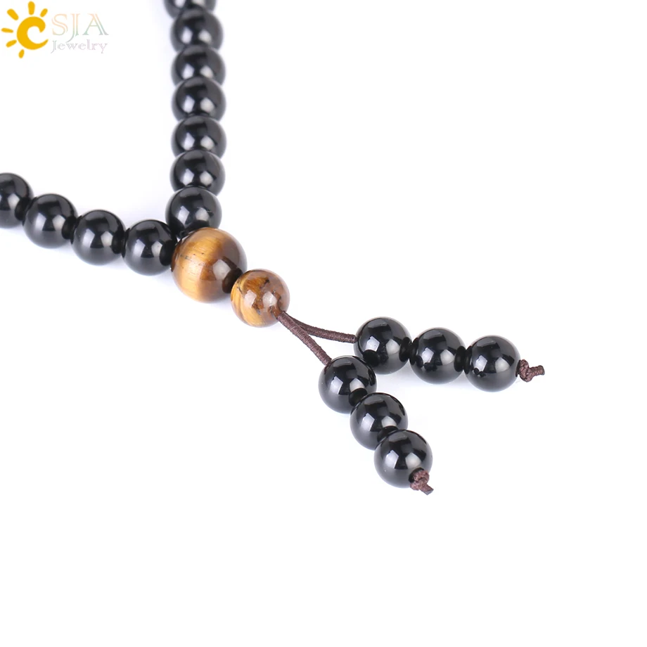 CSJA 6 мм браслет из натурального камня черный обсидиан тигровый глаз Многослойные