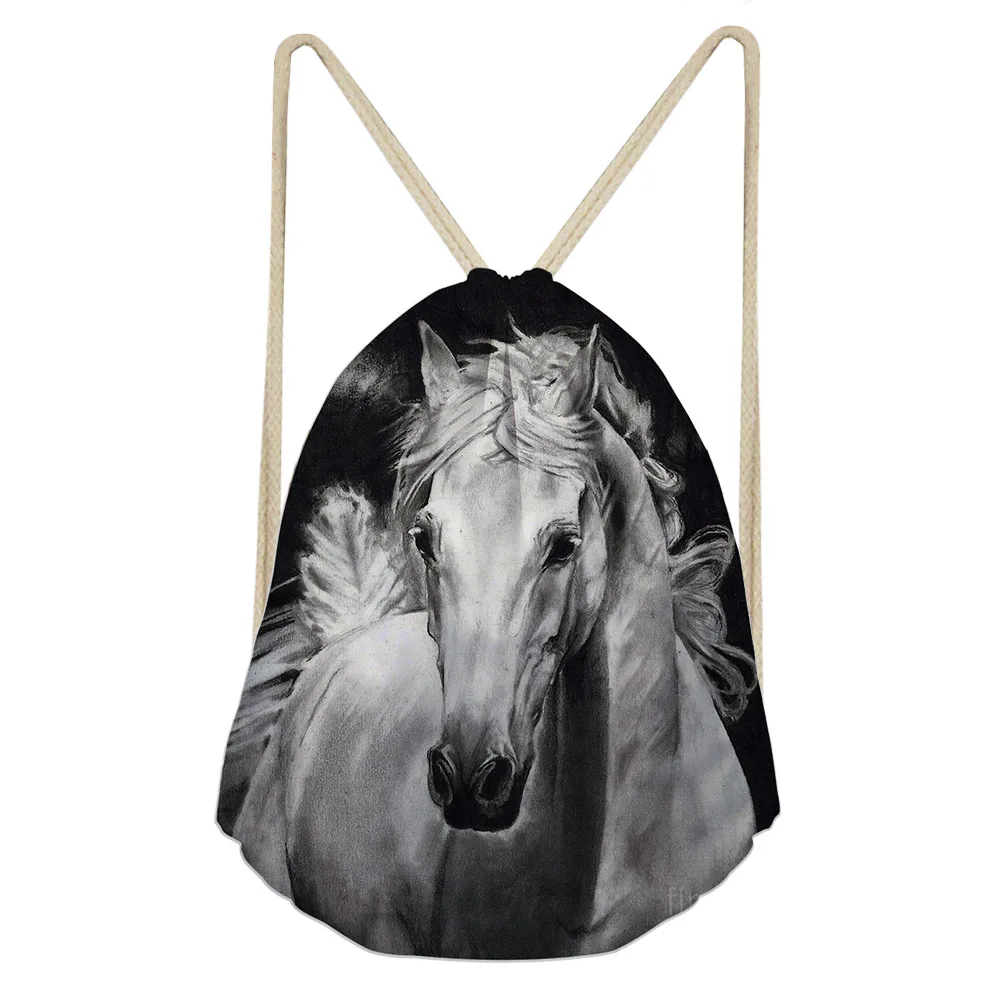 ThiKin 3D Crazy White Horse повседневные женские мешки с Кулиской для женщин и мужчин рюкзаки