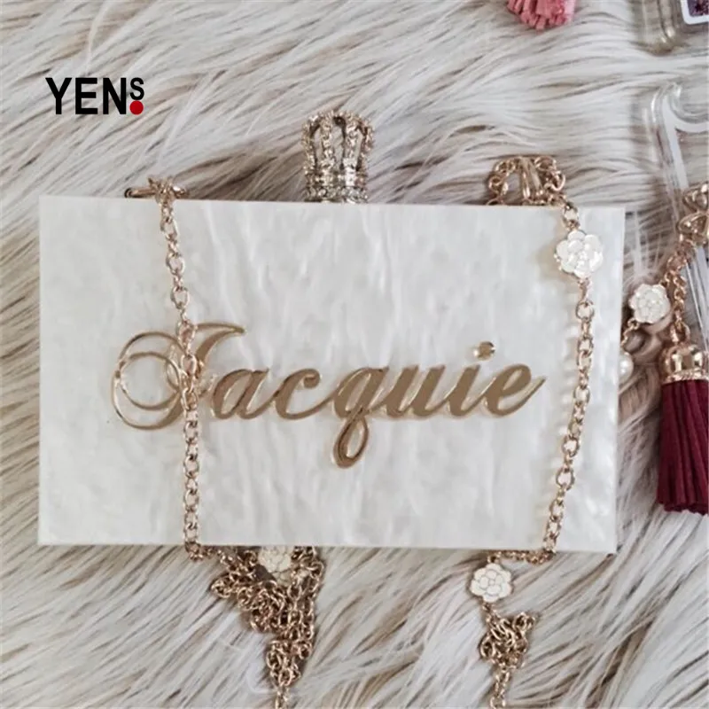 YENS ручной работы Bling акрил клатч пользовательское имя сцепления Свадебные