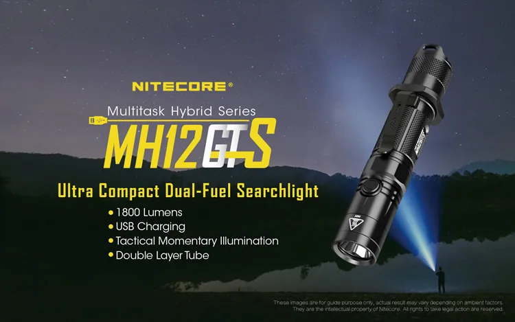 Распродажа NITECORE MH12GTS 1800 LMs USB Перезаряжаемый тактический светодиодный фонарь уличный поисковый фонарь без аккумулятора 18650
