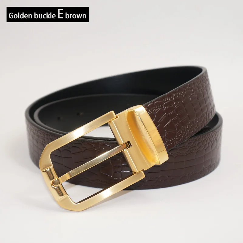 Golden E Brown Belt McPARKO бренд мужской ремень из натуральной кожи воловья кожа мужские ремни без пряжки модный крокодиловый дизайн настоящие ремни из телячьей кожи - Цвет: Golden E Brown Belt