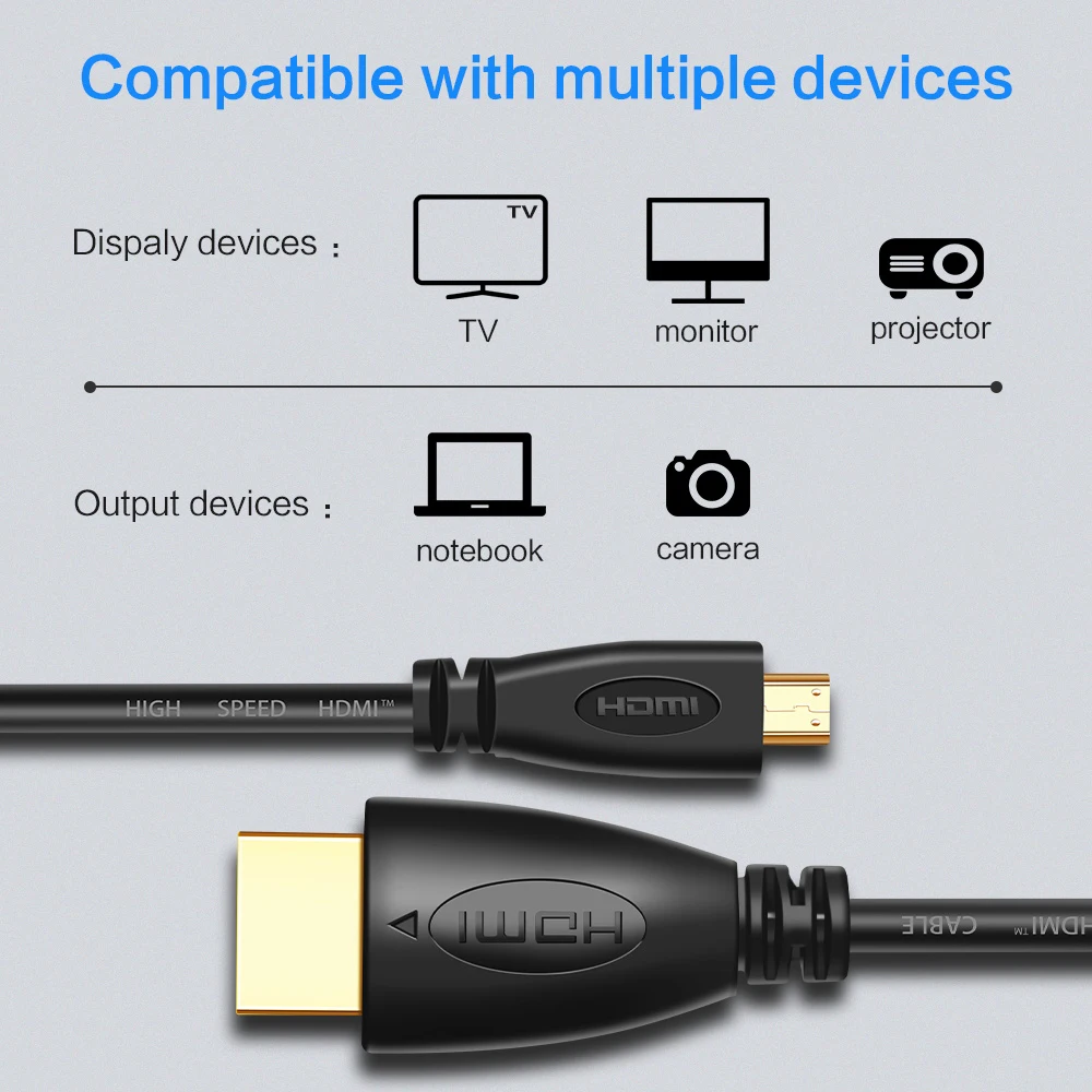 HDMI к Micro HDMI кабель 1080p V1.4 папа-папа видео 0,5 м 1 м 1,5 м 2 м 3 м кабель для HDTV ЖК-проектор камера Micro HDMI шнур