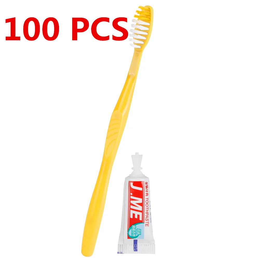 100 PCS 100/50 PSC портативная одноразовая зубная щетка для гостиницы с зубной пастой набор Поставки удобный пластиковый походный дорожный инструмент для мытья полоскания - Color: 100 PCS