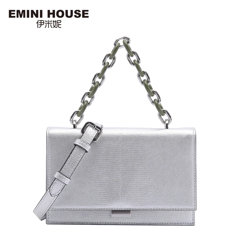 EMINI HOUSE сумка из натуральной кожи на цепочке с узором ящерицы, сумки через плечо для женщин, роскошные сумки, женские сумки, дизайнерская сумка на плечо