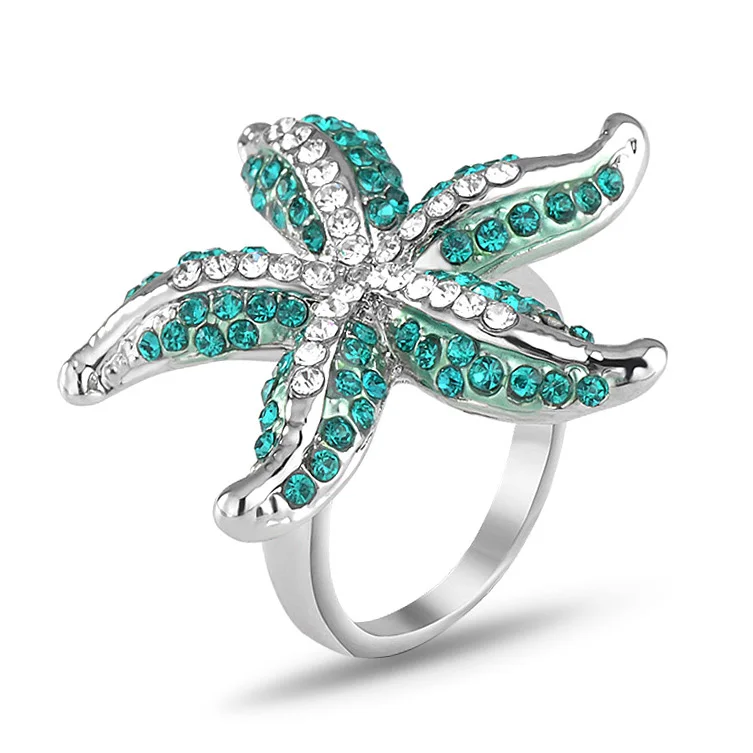 Boho крутые Кольца готический Морская звезда кольцо большой модный принт с