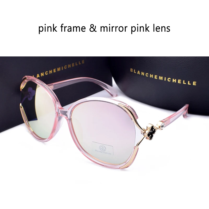 Blanche Michelle Fashion Oversized Polarized Sunglasses Women UV400 Brand Gradient lens Sun Glasses oculos With Box - Цвет линз: mirror pink
