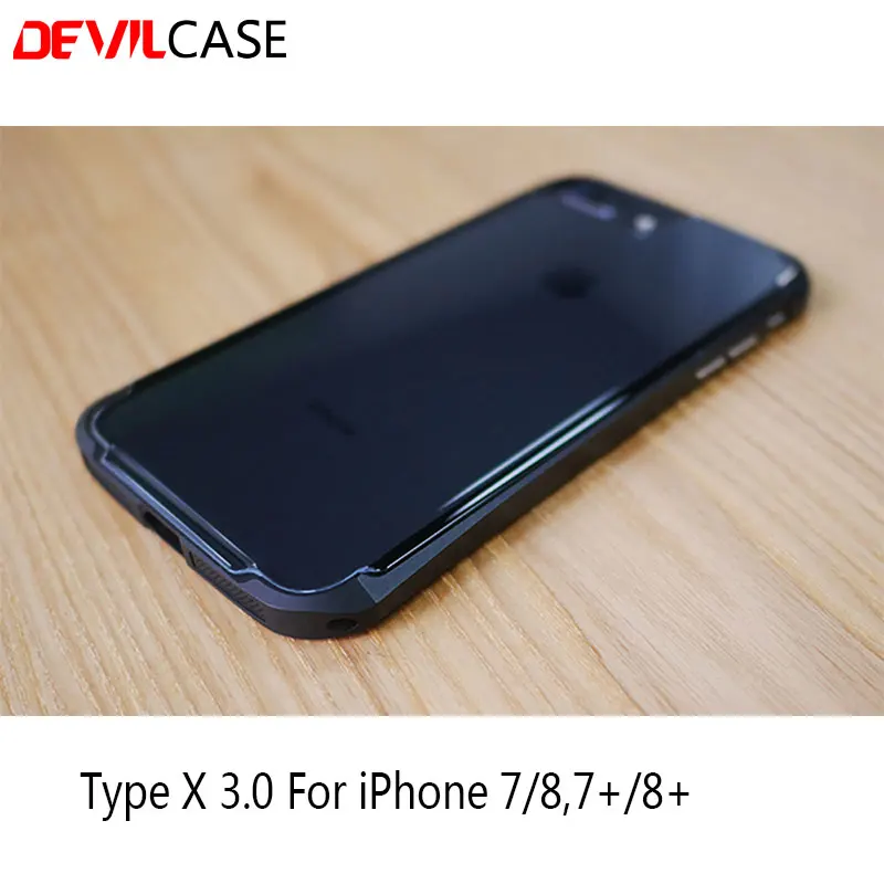 DEVILCASE For iPhone 7 8 Plus TYPE X 3.0 Cellphone Bumper + Back Tempered Glass Protector Aluminum with Plastic Mobile Cases |
