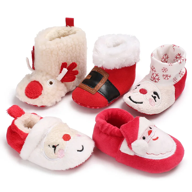 

Красный Рождественский милый мультяшный стиль детские ботиночки с мягкой подошвой для малышей, начинающих ходить, Санта-Клаус, наряды, обув...
