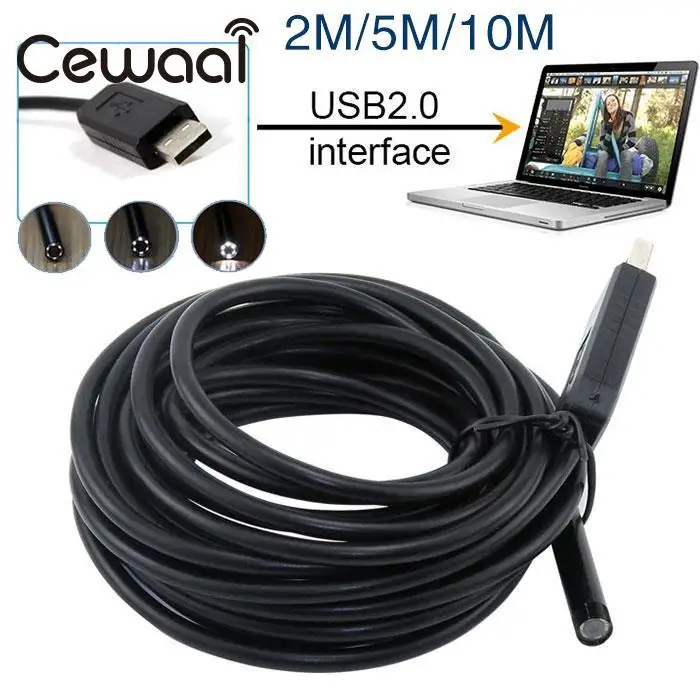 Кабель Cewaal 2/5/10 м объектив 5 мм 6 светодиодный usb эндоскоп трубка для осмотра со