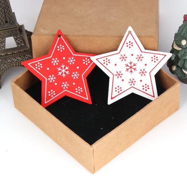 Mix Star 8PCS White&Red Wooden Christmas Ornaments Pendants Wood Crafts Hanging Xmas Tree Ornament Kids Gift Christmas Party Decorations - Цвет: Mix Star