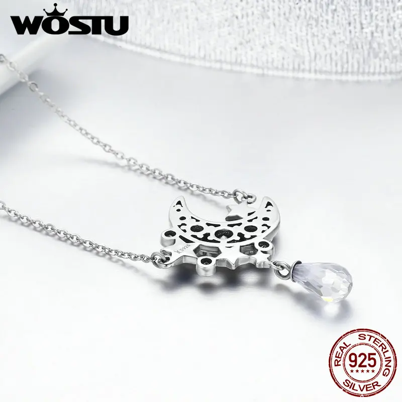 WOSTU,, подлинные 925 пробы серебряные подвески с Луной и звездами для женщин и девушек, хорошее ювелирное изделие, подарок CQN110
