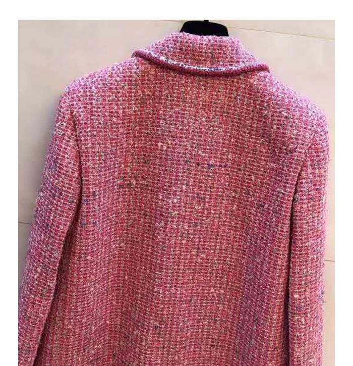 Cosmicchic, розовый твидовый пиджак, двубортный, длинный рукав, воротник с лацканами, куртка для женщин, элегантное пальто, подкладка из шелка, дизайнерский Подиум