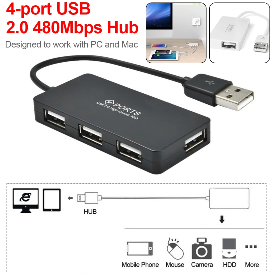 Высокое качество USB 2 0 концентратор 480 Мбит/с 4 порта сплиттер адаптер Аксессуары