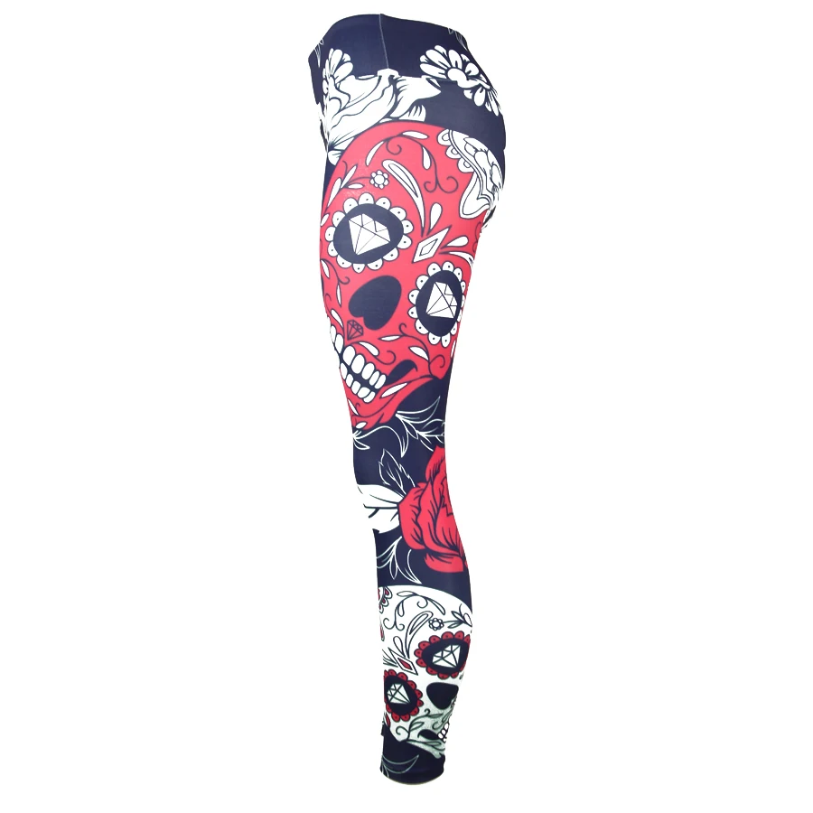 Blue Sugar Skull Спортивные Череп Леггинсы брюки для йоги синий сахарный череп Для женщин Фитнес леггинсы Плотные брюки тренажерный зал Спортивные Леггинсы для бега - Цвет: Blue Sugar Skull