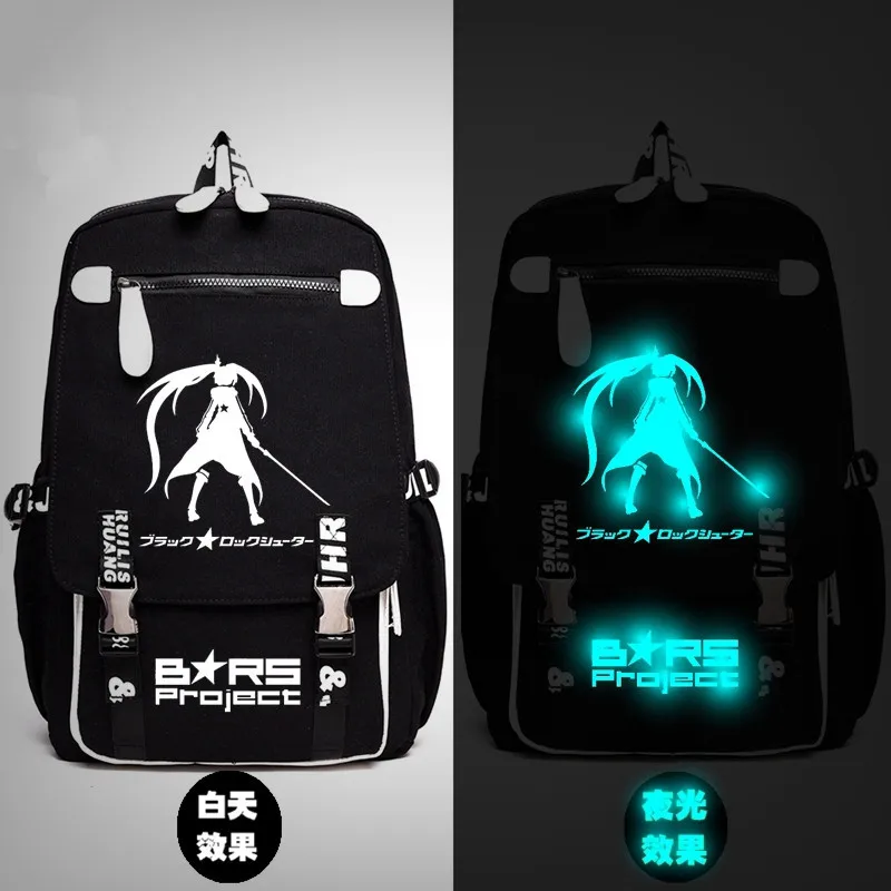 

Black Rock Shooter Shoulder School Messenger backpack black Luminous Bag New