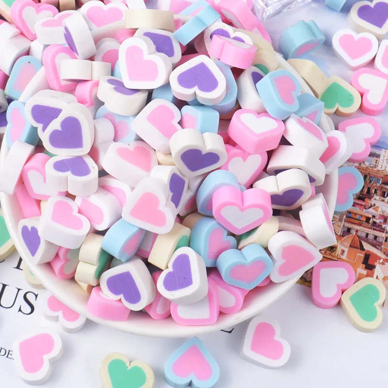 

10Pcs Polymer Clay Hearts Flatback Cabochons DIY CellPhone Case Decoration Embellishment Jewelry Accessories Charm Craft