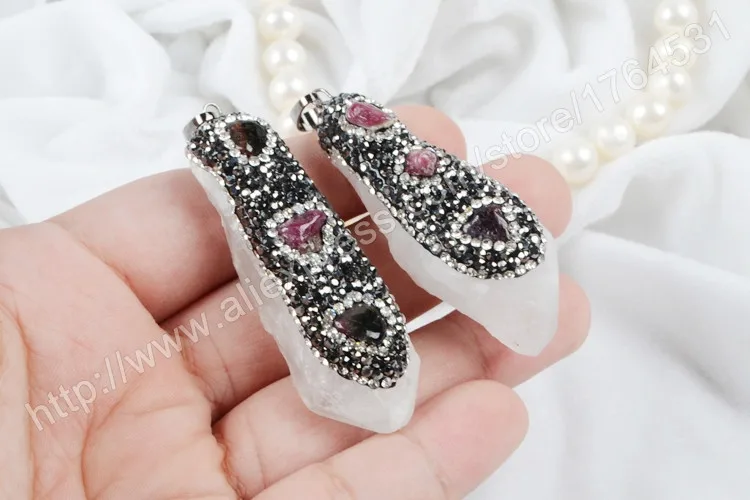 BOROSA Druzy длинный кристалл натурального кварца ТОЧКА с ассорти натуральный Подвеска из камней бисера выложенный циркон для ожерелья JAB313