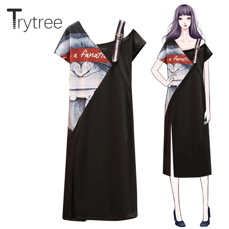 Trytree/летнее уличное Хлопковое платье с принтом из полиэстера женское