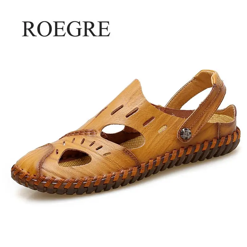 Мужские сандалии из натуральной спилковой кожи мужские пляжные римские