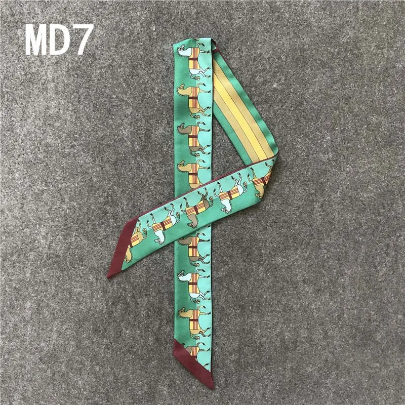 MD7 Новое поступление, сумка, шарф с принтом лошади, женский шелковый шарф, повязка на голову, маленькая лента, модная сумочка, шарфы, роскошные - Цвет: MD7