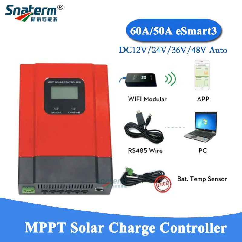60A 50A 30A MPPT солнечные контроллеры заряда PV зарядное устройство регулятор DC12V/24 В/36 В/48 В автоматическое распознавание Wi-Fi функция на выбор