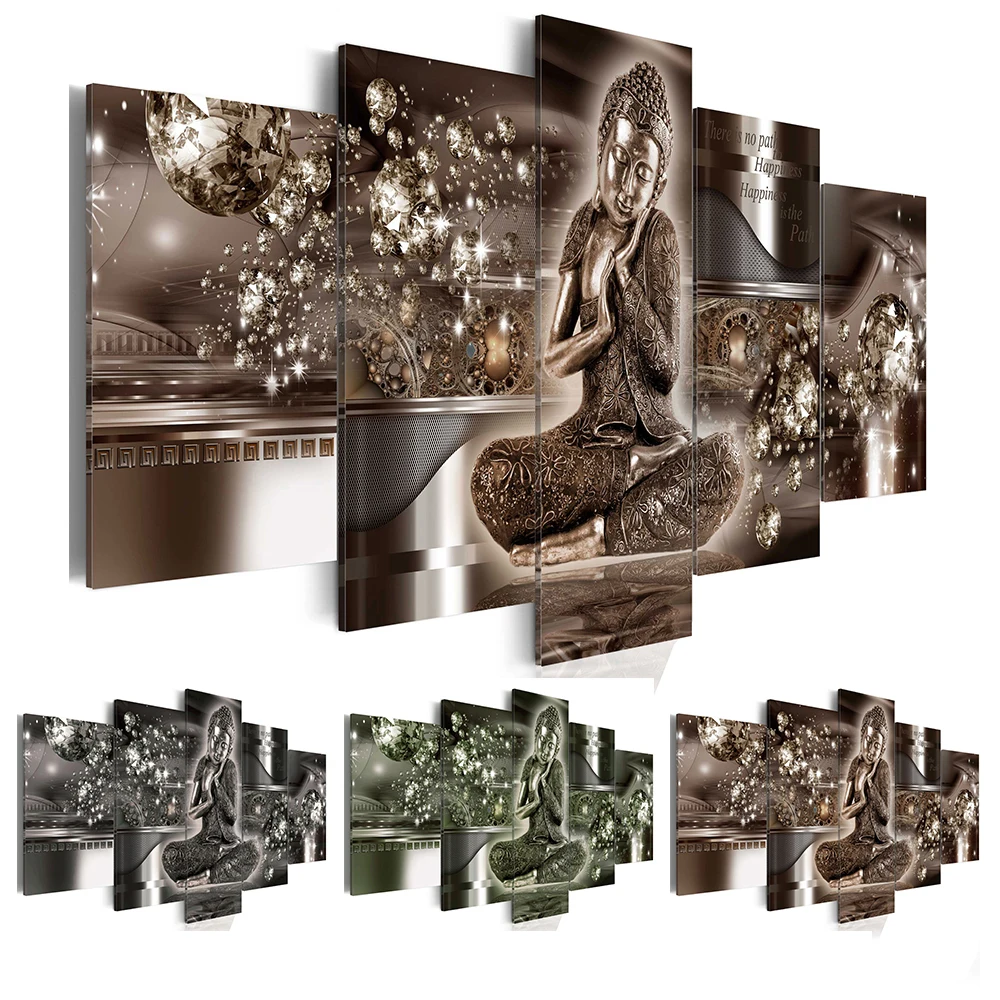 

5 Piece NO Frame Canvas Photo Prints Diamond Buddha Prints Wall Art Home Decor Canvas Paintings Wall Decorations Home Paintings