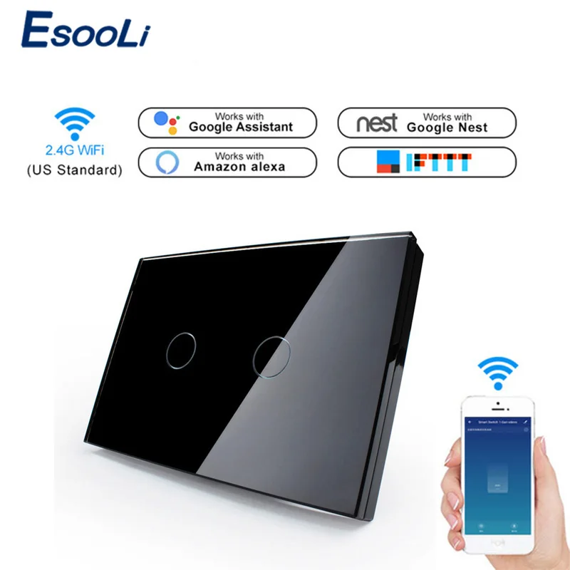 Esooli стандарт США wifi умный сенсорный выключатель приложение беспроводной