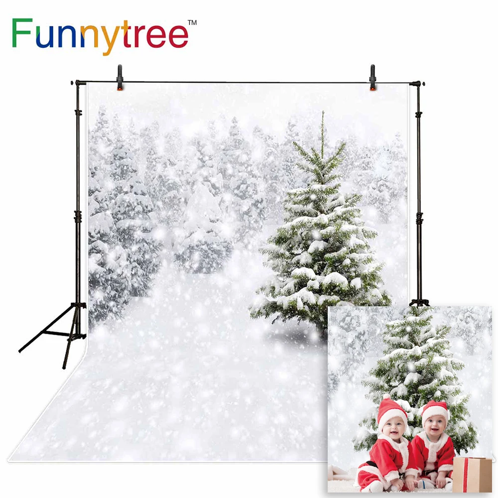 Funnytree фотостудия фон Зимняя Страна Чудес Белый Снег Деревья Замороженные наружные фотографии фоны Рождество фотосессия