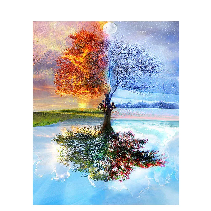 Дерево из четырех Season.40x50cm Раскраска по номерам сделай сам wall Art Гостиная