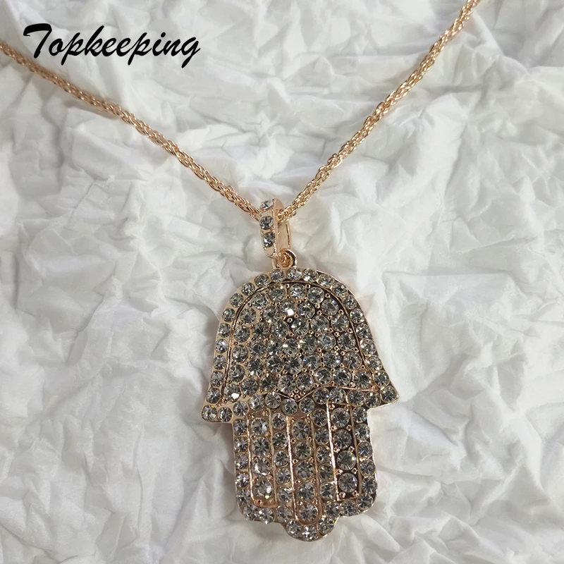 Модные мужские украшения Роскошные микро проложить Bling кубического циркония защитный амулет рука Фатимы кулон Iced Out крутые модные мальчики Хип Хоп ожерелье
