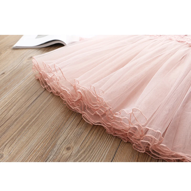 Girls Dresses 2019 Spring New Children's Wear Fresh Sweet Mesh Lace Tassel Long Sleeve Princess Fluffy Dress | Детская одежда и