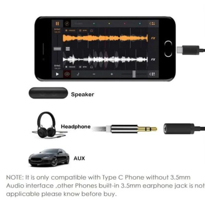 Usb кабель с портом типа C Male к 3 5 мм Jack разъемом подачи внешнего сигнала AUX
