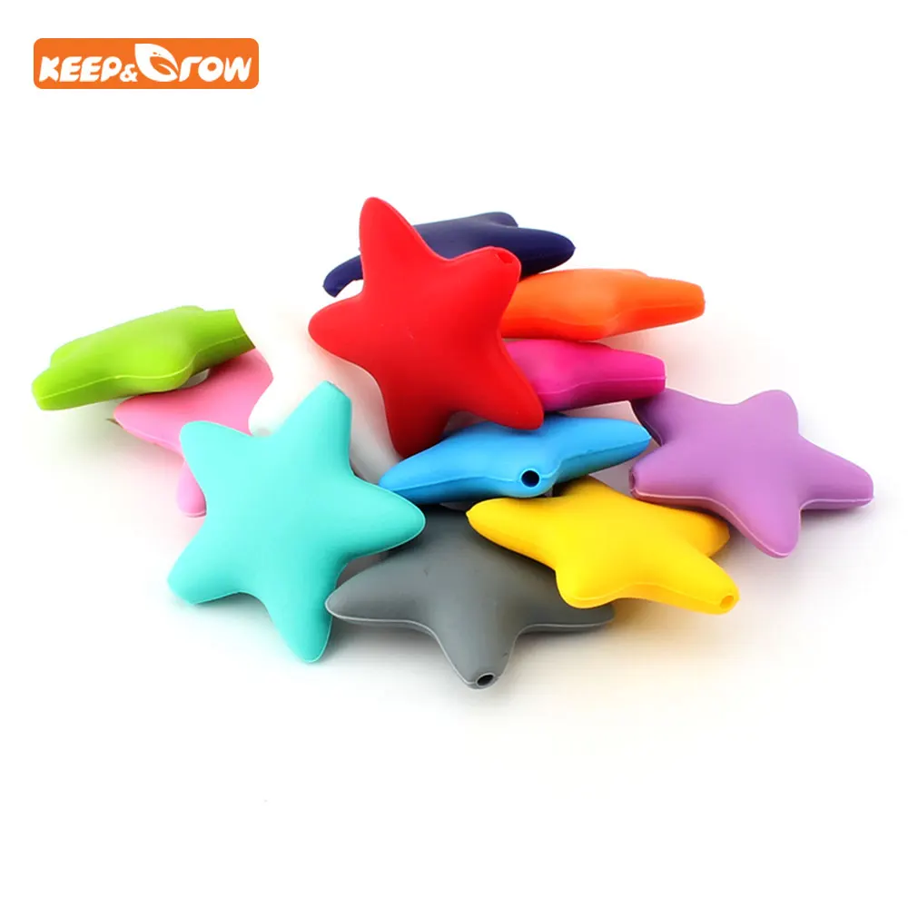 

Keep&grow 50Pcs Stars Silicone Beads DIY Pacifier Chain Teething Beads Baby Silicone Teether Chewing Teether Care Nursing Toys