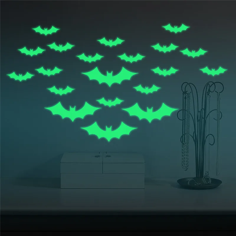Креативные флуоресцентные наклейки на стену с мультяшными летучими мышами