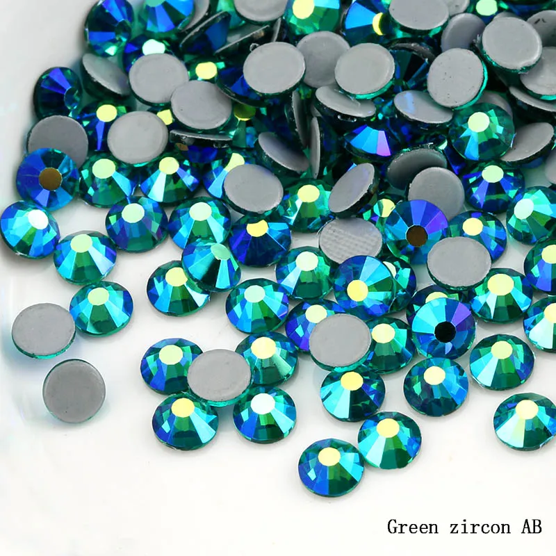 Green zircon AB SS6-SS30 Многоцветный Кристалл AB горячей фиксации горный хрусталь супер блестящие стразы клейкие Стразы для дизайна ногтей ткань одежды - Цвет: Green zircon AB