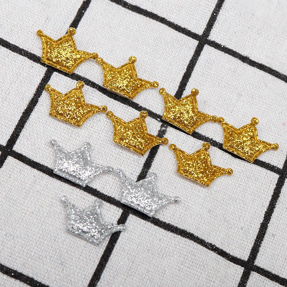 

200pcs/lot Crown shape glitter Kawaii Appliques for Headband Padded Appliques For Clothes Sewing Supplies DIY Craft Decoration