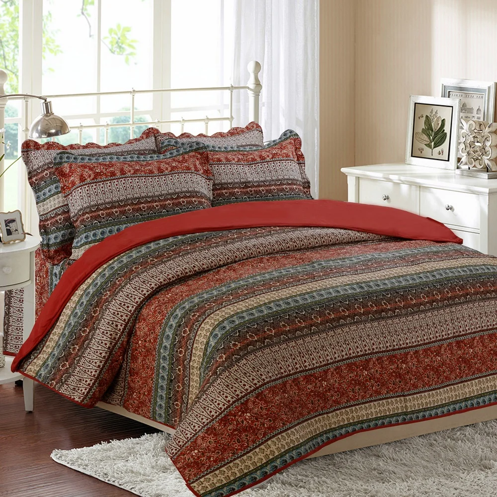 Offerte CHAUSUB Bohemia Quilt Set 3 Pezzi/4 Pezzi Copriletto In Cotone Sul Letto Copripiumino Set Biancheria Da Letto Trapuntato Queen Size Coperta Estiva Sul Letto